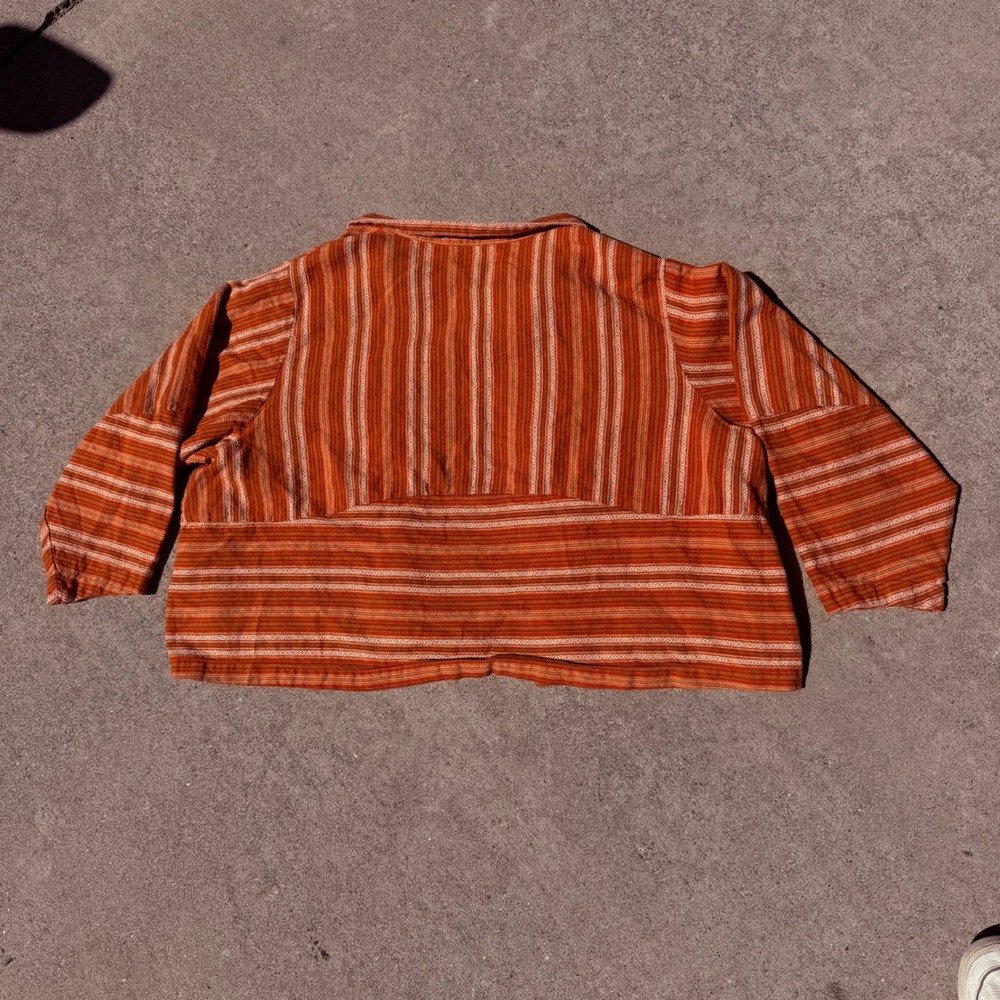 FLAX | Women Open Front Linen Blend Striped Jacket 1G Orange Boho Minimalist - Picture 8 of 8
